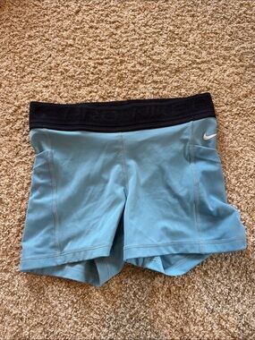 Nike Women's Sky Blue Bike Shorts with Black Waistband